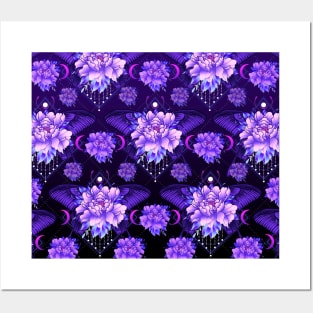 Purple Peony flower pattern Posters and Art